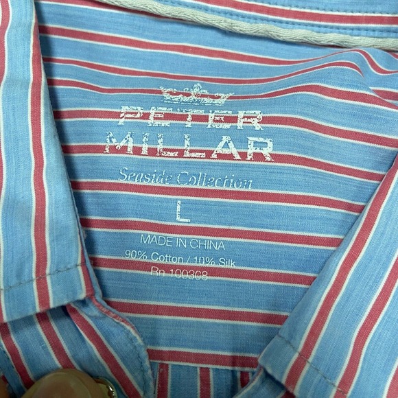 PETER MILLAR Seaside Collection Shirt Mens Large Pink Striped Long Sleeve Silk - Picture 7 of 8